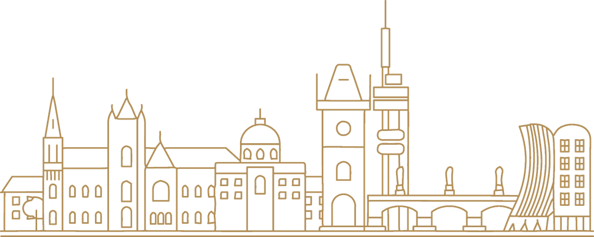Line illustration of the Prague skyline